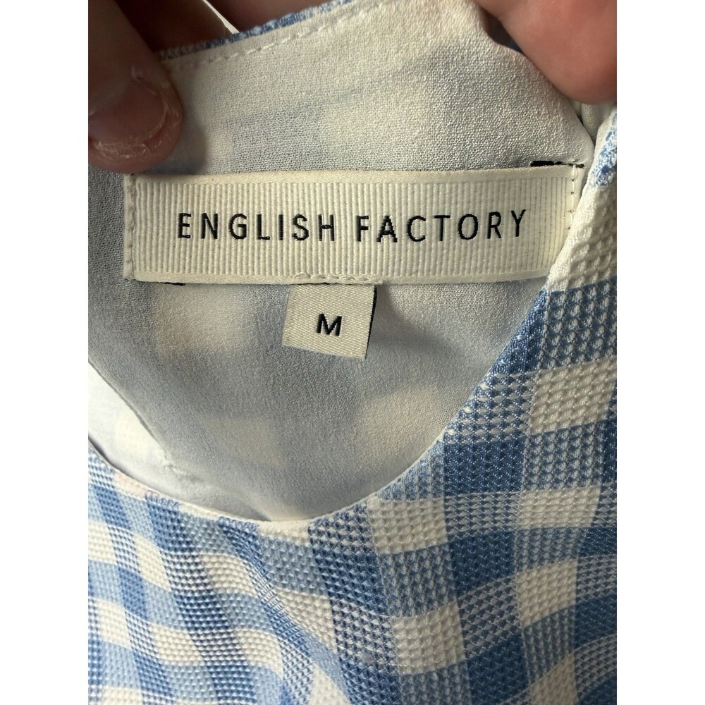 English Factory Blue Gingham Tiered Ruffle Dress Size M Fit & Flare Lined - Picture 14 of 14